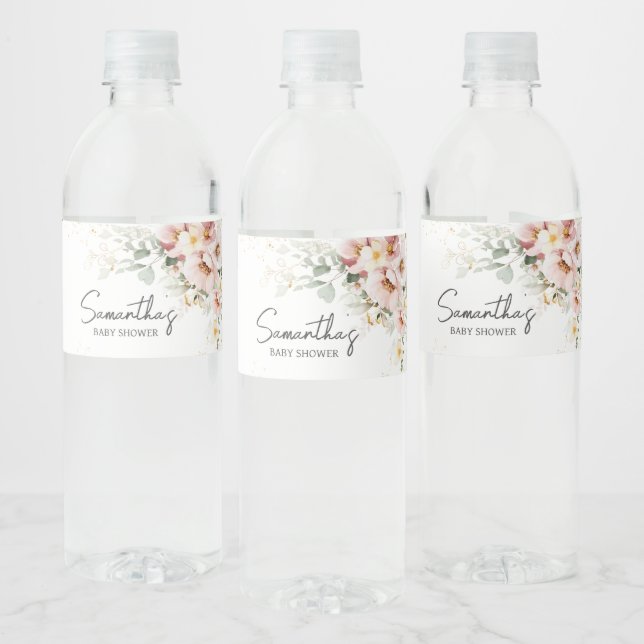Étiquette Pour Bouteilles D'eau Dusty rose Floral Baby shower de verdure (Bouteilles)