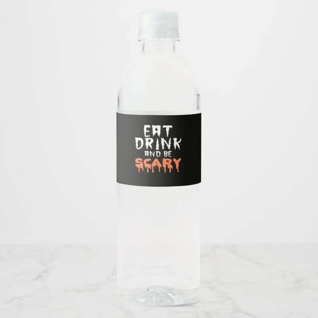 Étiquette Pour Bouteilles D'eau Eat Drink And Be Scary Funny Halloween Minimal Cle (Devant)