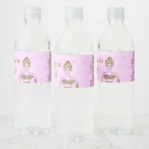 Étiquette Pour Bouteilles D'eau Eau de fête d'anniversaire de princesse rose et or