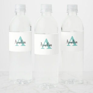 Étiquette Pour Bouteilles D'eau Écriture de monogramme de nom personnalisé