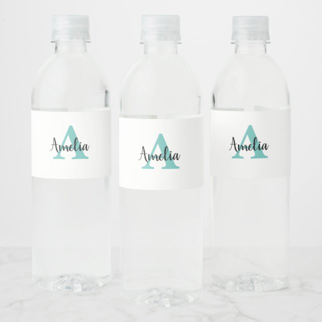 Étiquette Pour Bouteilles D'eau Écriture de monogramme de nom personnalisé (Bouteilles)