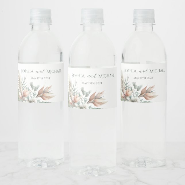 Étiquette Pour Bouteilles D'eau Elégance tropicale Aquarelle Mariage (Bouteilles)