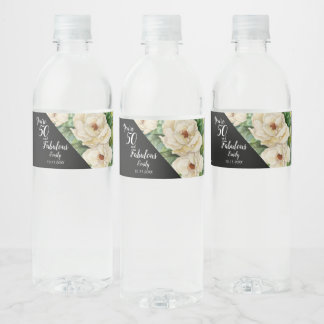 Étiquette Pour Bouteilles D'eau Elégant 50 Et Fabuleux Anniversaire Floral Noir