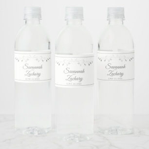 Étiquette Pour Bouteilles D'eau Élégant Argent Flourdissant Simple Chic Mariage
