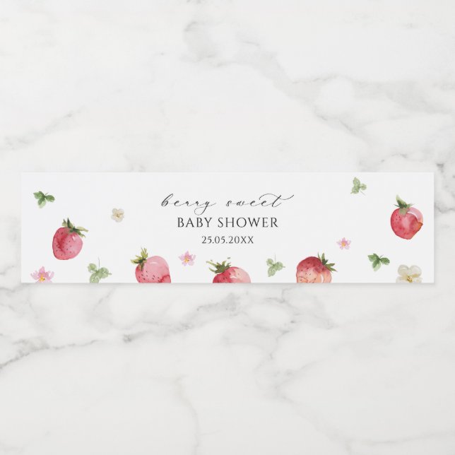 Étiquette Pour Bouteilles D'eau Elégant Baby shower de fraises à l'aquarelle (Étiquettes simples)