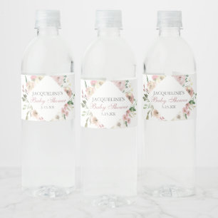 Étiquette Pour Bouteilles D'eau Élégant Baby shower rose pâle Floral Personnalisé