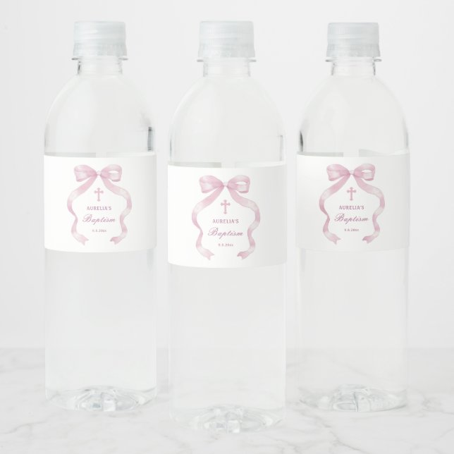 Étiquette Pour Bouteilles D'eau Élégant Baptême de la cou rose (Bouteilles)