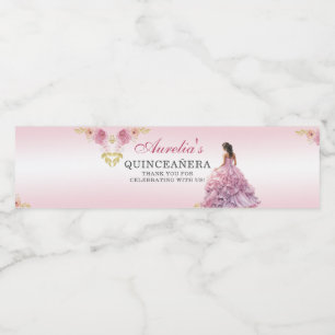 Étiquette Pour Bouteilles D'eau Elégant Blush rose Floral Quinceañera Anniversaire