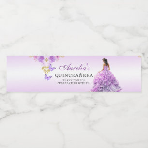 Étiquette Pour Bouteilles D'eau Elégant Blush violet Floral Quinceañera Anniversai