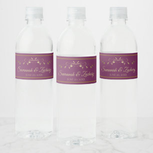 Étiquette Pour Bouteilles D'eau Elégant Cassis Flourish Purple & Gold Mariage