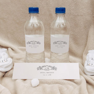 Étiquette Pour Bouteilles D'eau Élégant & Chic mariage monogramme de crête botaniq