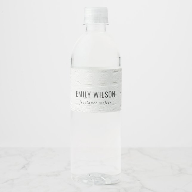 Étiquette Pour Bouteilles D'eau Elégant Classy Simple Ivory Blanc Cuir Texture (Devant)