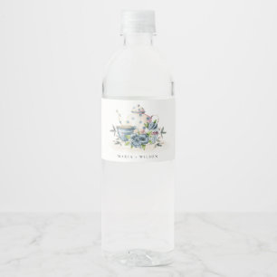 Étiquette Pour Bouteilles D'eau Elégant Cute Aqua Blue Floral Mariage de la Coupe