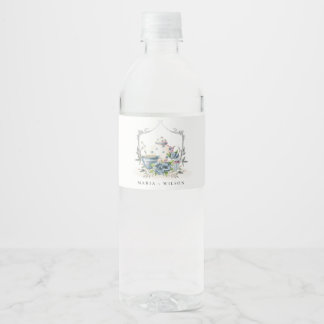 Étiquette Pour Bouteilles D'eau Elégant Cute Aqua Blue floral Mariage de la Coupe
