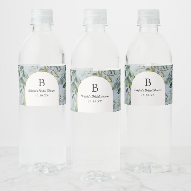 Étiquette Pour Bouteilles D'eau Elégant Dusty Bleu Botanique Verdure mariage (Bouteilles)