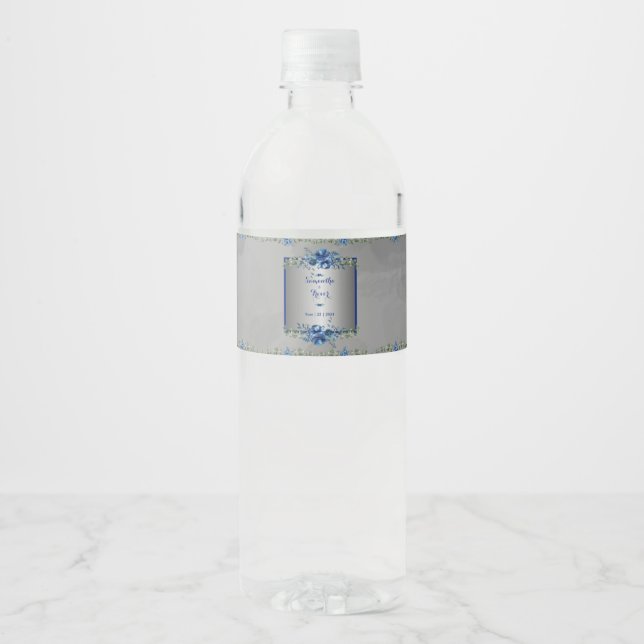 Étiquette Pour Bouteilles D'eau Élégant Floral (Devant)