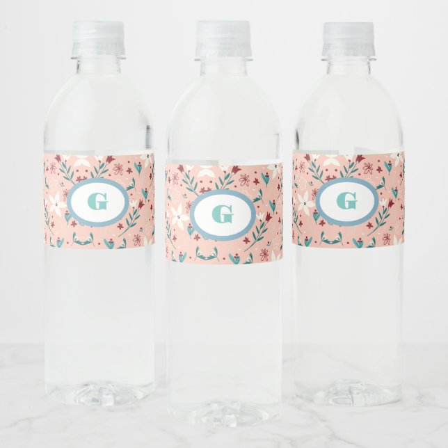 Étiquette Pour Bouteilles D'eau Élégant floral rose   (Bouteilles)