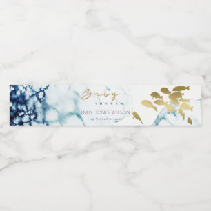 ÉTIQUETTE POUR BOUTEILLES D'EAU ELEGANT GOLD NAVY UNDERWATER SEA FISH BABY SHOWER