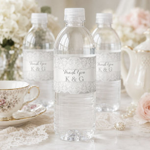 Étiquette Pour Bouteilles D'eau Élégant gris perle blanc dentelle mariage vintage