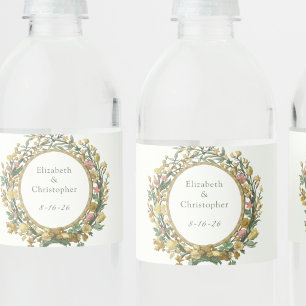 Étiquette Pour Bouteilles D'eau Élégant Jaune Floral Mariage Vintage