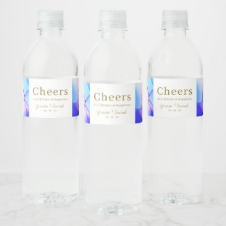 Étiquette Pour Bouteilles D'eau Élégant Mariage bleu orange