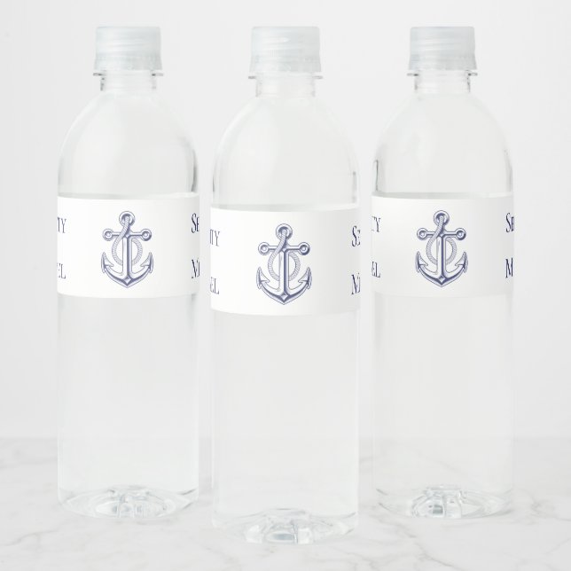 Étiquette Pour Bouteilles D'eau Élégant Mariage d'Ancre bleu marine (Bouteilles)