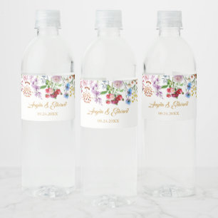 Étiquette Pour Bouteilles D'eau Élégant Mariage de fleurs sauvages de l'aquarelle