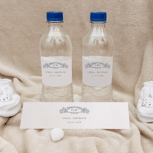 Étiquette Pour Bouteilles D'eau Élégant mariage de monogramme de crête botanique m
