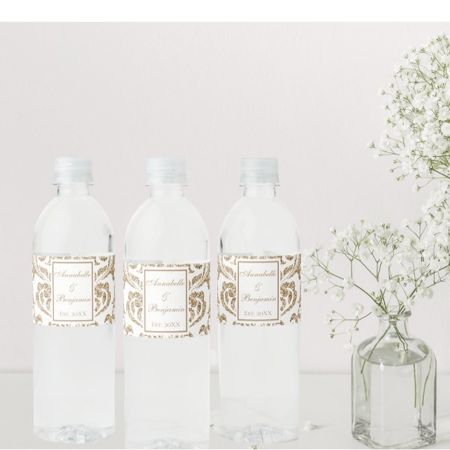 Étiquette Pour Bouteilles D'eau Élégant Mariage de Parties scintillant White and G (Créateur téléchargé)