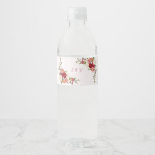 Étiquette Pour Bouteilles D'eau Élégant Mariage Floral Monogramme Burgundy Blush