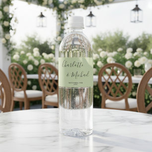 Étiquette Pour Bouteilles D'eau Élégant Mariage Minimaliste Écriture Vert Sauge