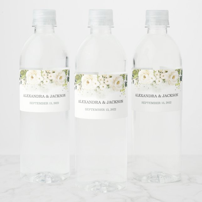 Étiquette Pour Bouteilles D'eau Élégant Mariage Rose & Or Blanc (Bouteilles)