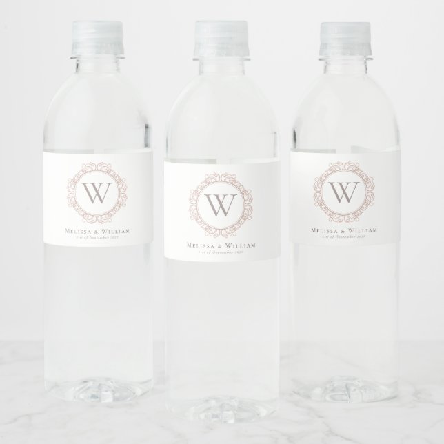 Étiquette Pour Bouteilles D'eau Élégant Monogram Classic Mariage (Bouteilles)