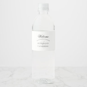 Étiquette Pour Bouteilles D'eau Élégant Monogramme de Mariage Bienvenue Noir et Bl