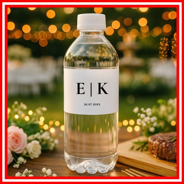 Étiquette Pour Bouteilles D'eau Élégant Monogramme Simple Mariage (Créateur téléchargé)