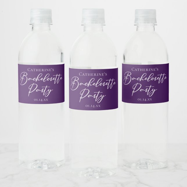 Étiquette Pour Bouteilles D'eau Elegant Purple Minimalist Bachelorette Party (Bouteilles)