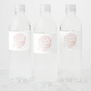 Étiquette Pour Bouteilles D'eau Élégant rose Aquarelle Crest Baptême