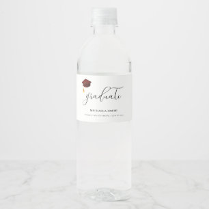 Étiquette Pour Bouteilles D'eau Élégant Script Maroon Lycée Graduate