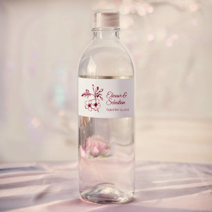 Étiquette Pour Bouteilles D'eau Élégant Vintage Romance Bourgogne Floral Mariage