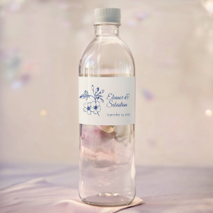 Étiquette Pour Bouteilles D'eau Elégant Vintage Romance Dusty Blue Floral Mariage