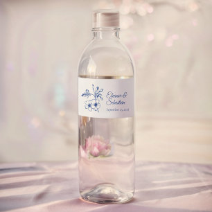 Étiquette Pour Bouteilles D'eau Elégant Vintage Romance Dusty Blue Floral Mariage