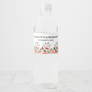 Étiquette Pour Bouteilles D'eau Elégante aquarelle Mariage floral romantique