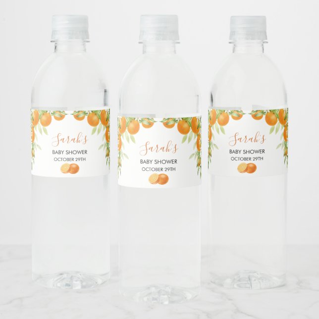 Étiquette Pour Bouteilles D'eau Elégante aquarelle oranges et fleur (Bouteilles)