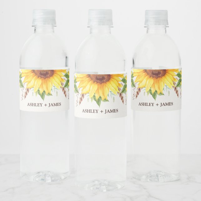 Étiquette Pour Bouteilles D'eau Elégante aquarelle tournesols Mariage d'été Favori (Bouteilles)