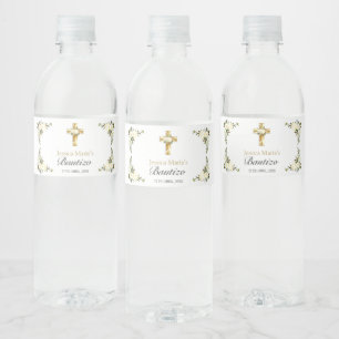 Étiquette Pour Bouteilles D'eau Elegante Bautizo Floral Blanco