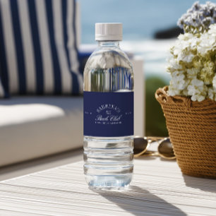 Étiquette Pour Bouteilles D'eau Élégante Cérémonie de Mariage en Bleu Marine Moder