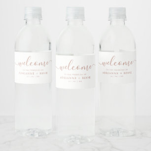 Étiquette Pour Bouteilles D'eau Elégante Eau Mariage Rose et blanche simple