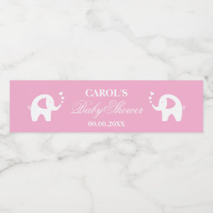 Étiquette Pour Bouteilles D'eau Élégante éléphant rose personnalisée pour fille ba