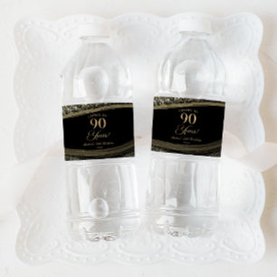 Étiquette Pour Bouteilles D'eau Élégante Fête d'anniversaire 90 ans en Agate Noir 