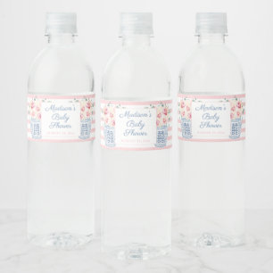 Étiquette Pour Bouteilles D'eau Élégante fête de Baby shower de fille rose et blan